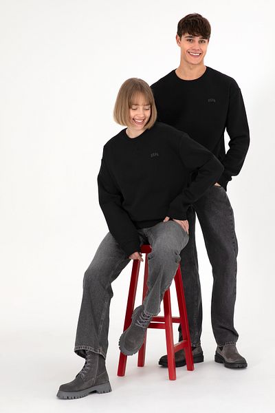 U.S. Polo Assn. Men's Crew Neck Black Basic Raised Sweatshirt 50295148 -Vr046