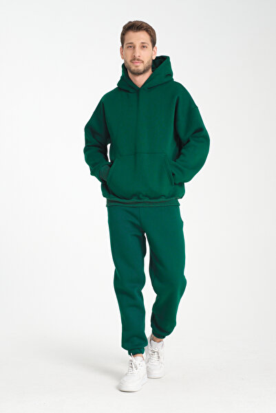 3 ROPE Unisex Φούτερ με τρεις κλωστές με λεπτομέρεια τσέπης με φλις κορδόνι πράσινο