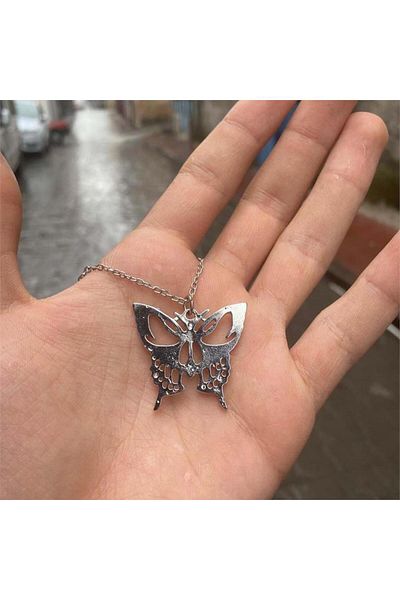 Köstebek Harajuku Skull Butterfly Necklace