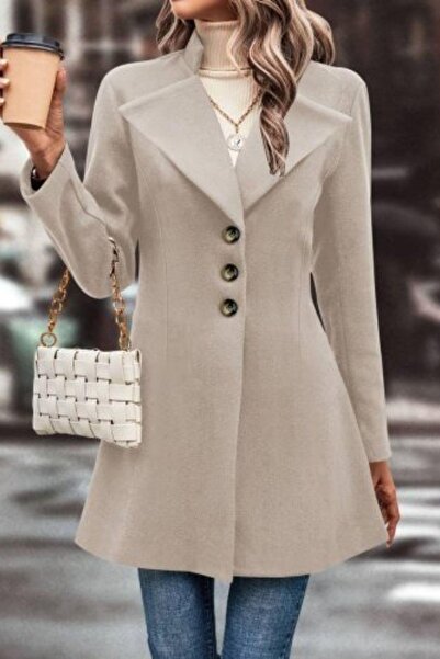 Mossta Μπεζ κοντό παλτό με καστανόχρωμο σχέδιο - με κουμπιά