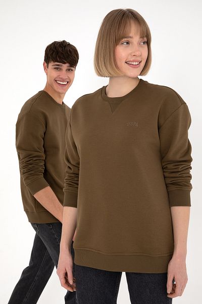 U.S. Polo Assn. Men's Crew Neck Khaki Basic Raised Sweatshirt 50295148 -Vr027