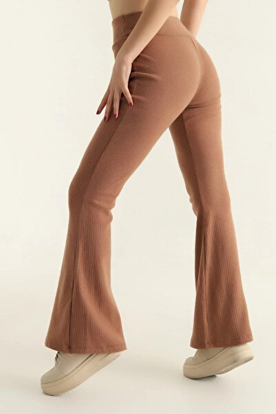 Mossta Spanish Leg Raised Ribbed Trousers Brown