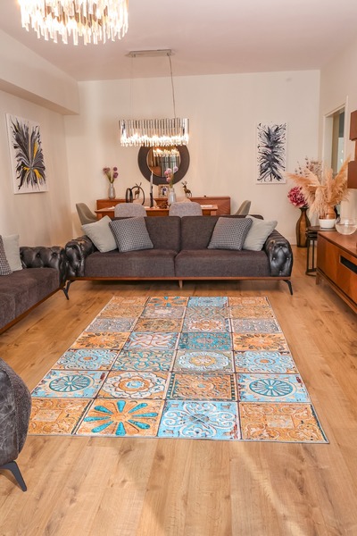 Aden Dijital Baskı Yıkanabilir Pamuk Taban Otantik Desenli Halı