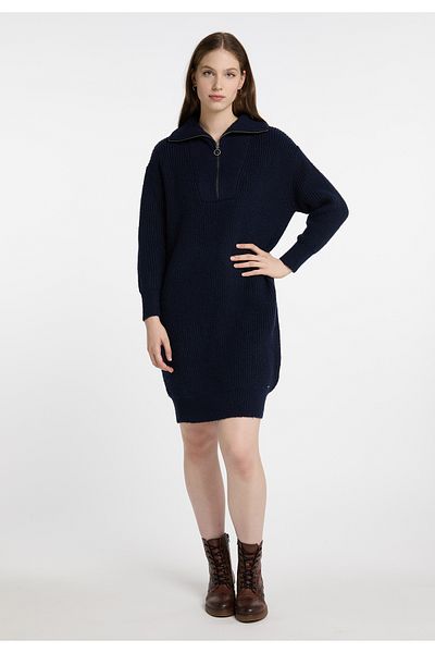 Dreimaster Strick Langarmkleid Midi