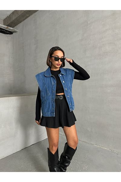 prova MISS0347 Vestă de blugi cu design albastru