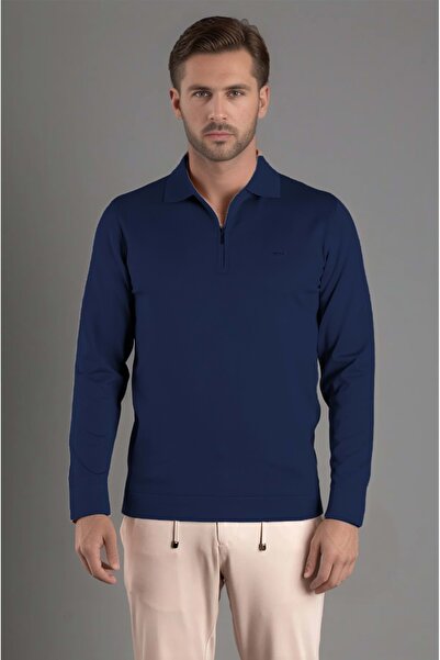 COONLESS ERKEK POLO YAKA ÖNDEN FERMUARLI TRİKO KAZAK Mavi