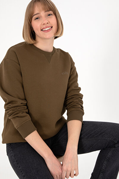 U.S. Polo Assn. Erkek Bisiklet Yaka Haki Basic Şardonlu Sweatshirt 50295148-VR027