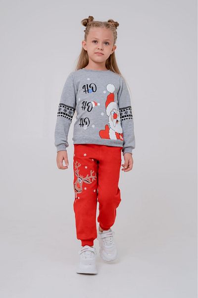 Eray Kids Christmas Themed Unisex Santa Claus Deer Printed Bottom Top Tracksuit Set