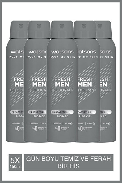 Watsons Fresh Men Pudrasız Deodorant Sprey 5x150ml
