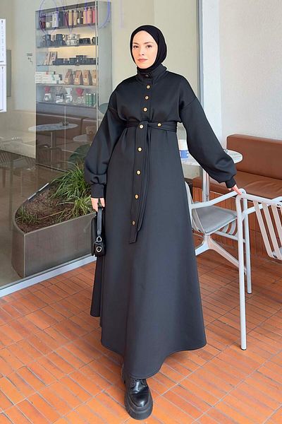lamelif Scuba Belted Hijab Dress