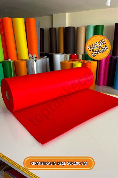 garaccu Kırmızı Kalın Keçe Kumaş 3 Mm Kalınlığında (50 X 100 CM) Kalın Rulo Keçe, Yılbaşı Kırmızı Keçe