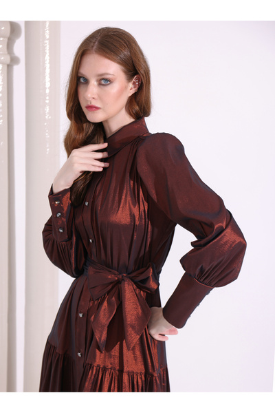 Store Wf BRONZ tafta uzun Elbise