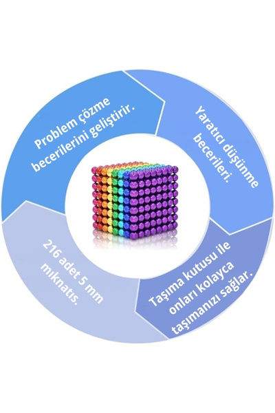 ALFAGİFT 6 Renkli Mıknatıslı Küp 5mm- 216 Adet Manyetik Toplar, Bilyeler Ve Boncuklar, Stres Oyuncağı