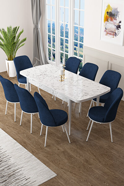 Canisa Concept Zen Serisi 80x132 Mdf Açılabilir Beyaz Mermer Desen Masa Takım...