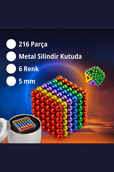 ALFAGİFT 6 Renkli Mıknatıslı Küp 5mm- 216 Adet Manyetik Toplar, Bilyeler Ve Boncuklar, Stres Oyuncağı