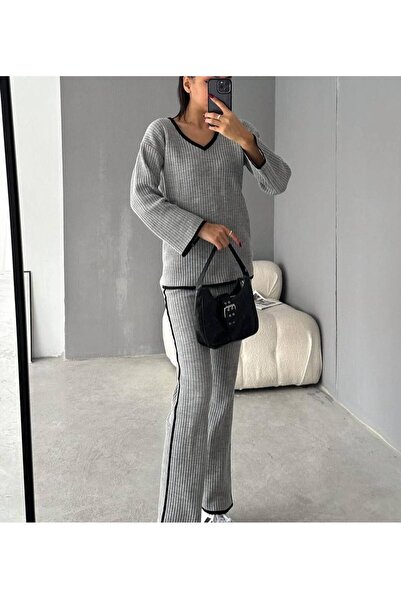 miss pera المرأة أعلى الخامس الرقبة سترة أسفل السراويل تريكو البدلة