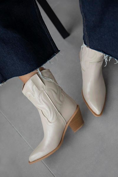 STRASWANS Beige Color Hadley Women's Leather Heeled Boots
