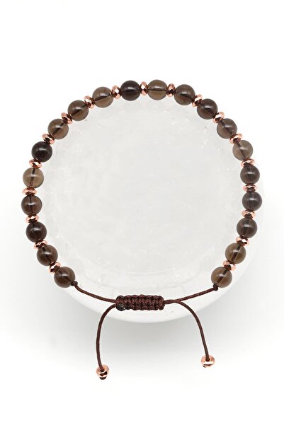 Alibaba Doğaltaş Dumanlı Kuvars Doğal Taş Makrome Örme Bileklik Küre Kesim