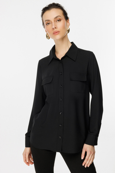 Ekol Kadın Gömlek Yaka Kapak Cepli Bluz 2023 Siyah