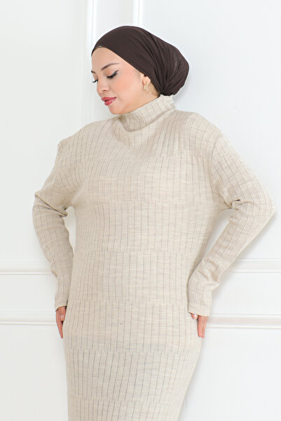 DESTEMODA Λεπτομέρεια κοτλέ Πλεκτό Φόρεμα Πέτρα Χρώμα 1011