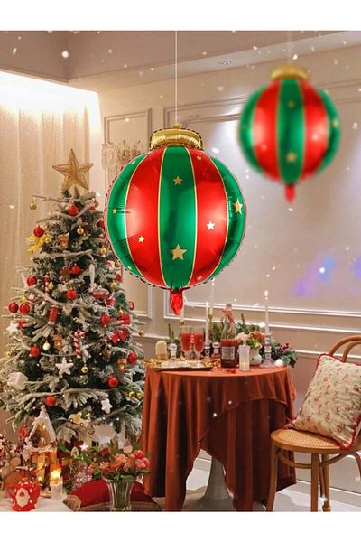 Bkmc New Year Concept Red Green Colorful Decor Ornament Christmas Ball Foil Balloon