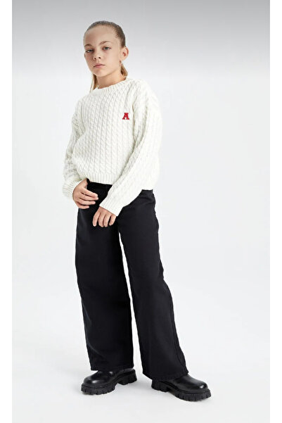 ASL GOLF CLUB Kiz Çocuk Wide Leg Genis Bol Paça Pamuklu Cepli Siyah Pantolon