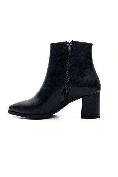 potinonline 1445 Kadın Kalın Topuk Sivri Burun Kısa Bot