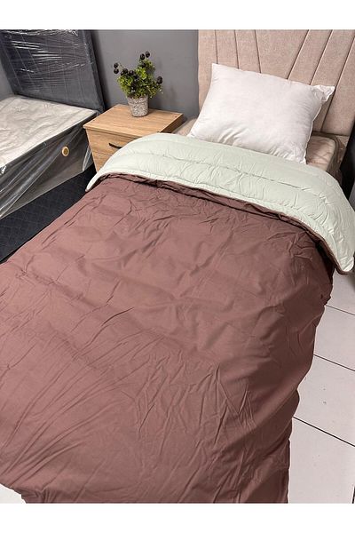 Clasy 100% Cotton Ranforce Single Double Sided Quilt Dark Brown-Green