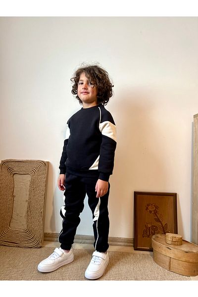 DİVİSTA Unisex Παιδική Φούτερ-Σετ Φούτερ σε Μαύρο Χρώμα