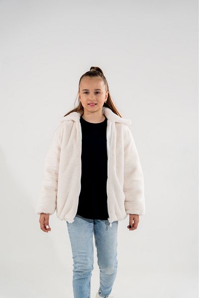 Eray Kids Basic Daily Ecru Girl's Plush Coat