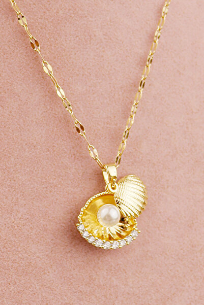 Keyifli Hayaller Çelik Kolye - İncili İstiridye Deniz Kabuğu Detaylı Zincir Ç...