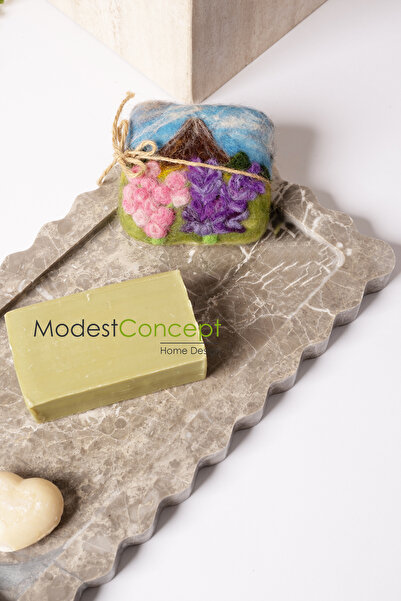 Modestmar Gri Mermer Tepsi, Sunum Tepsisi, Düzenliyici Kenar Detaylı