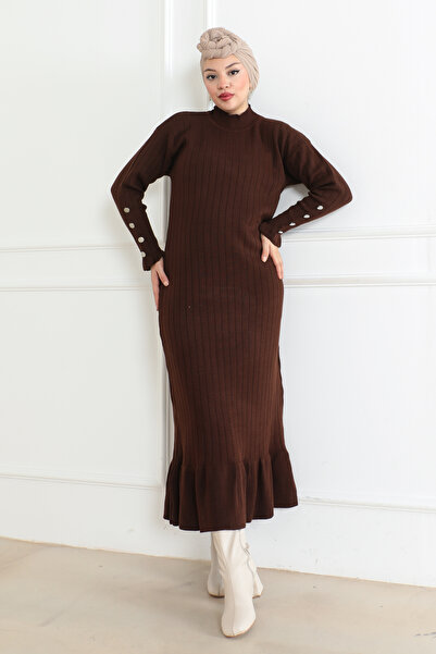 DESTEMODA Φόρεμα πλεκτό Detay Firfir καφέ 1010