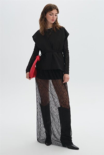 SHERIN Black Front Tie Blouse