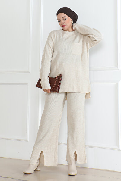 DESTEMODA بدلة تريكو مضلعة لون الحجر 1009