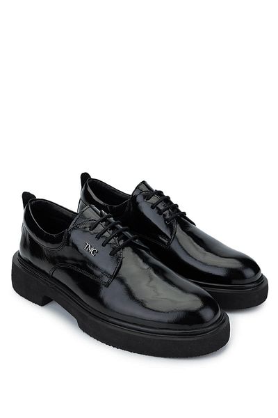Tamer Tanca Men's Genuine Leather Black Patent Leather Casual Shoes