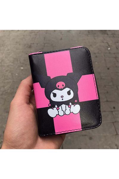 Köstebek Anime Harajuku Kuromi Pink Black Checkered Short Wallet