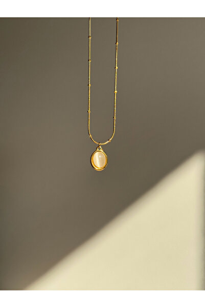 Ephyra Steel Gold Color Dorika Chain Enamel Oval Necklace