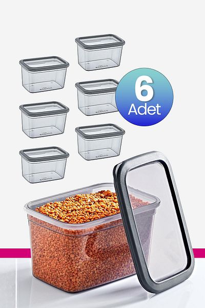 Smartware Anthracite 1210 ml - Set of 6 Scale Rectangular Storage Containers