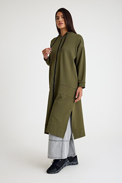 QANU Uzun Fermuarlı Kap Yeşil