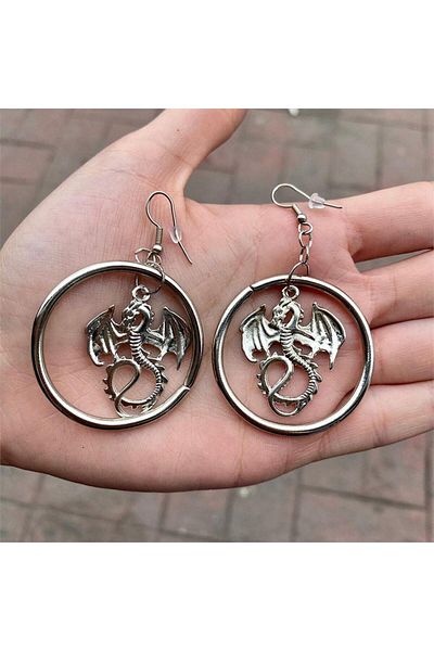Köstebek Dragon On Circle Earring