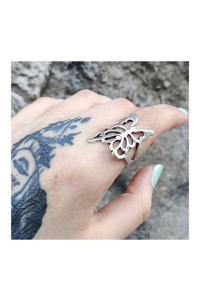 Köstebek Butterfly Silver Adjustable Ring