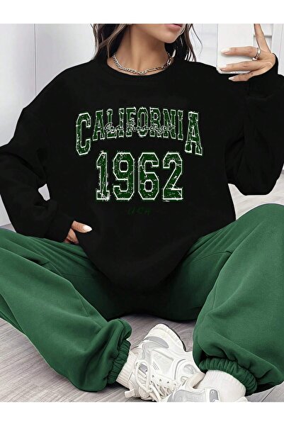 SeusCraft California 1962 Sweatshirt Eşofman Altı Jogger - Siyah Yeşil Baskıl...