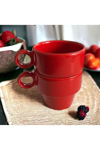WPAWZ Espresso Ceramic Set of 2 Coffee Cups Red (105 Cc)