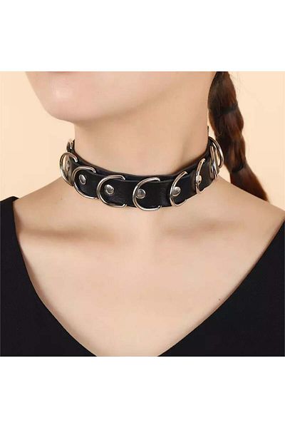 Köstebek Leather Leash with Ring Row Round Metal Detail