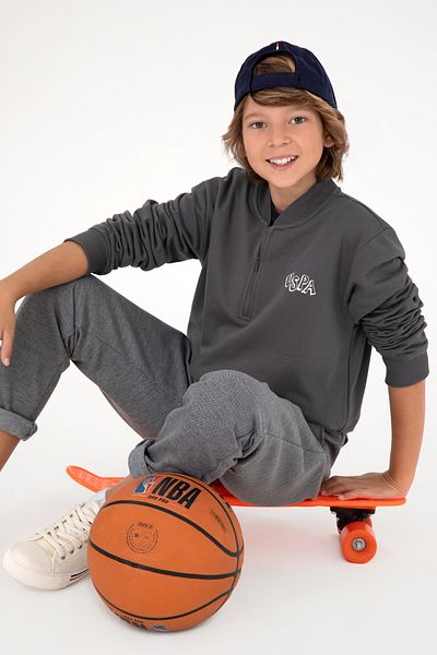 U.S. Polo Assn. Boy's Half Zipper Anthracite Sweatshirt 50293774 -Vr006