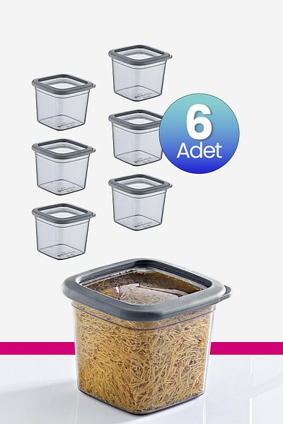 Smartware Anthracite 740 ml - Set of 6 Scale Square Storage Containers