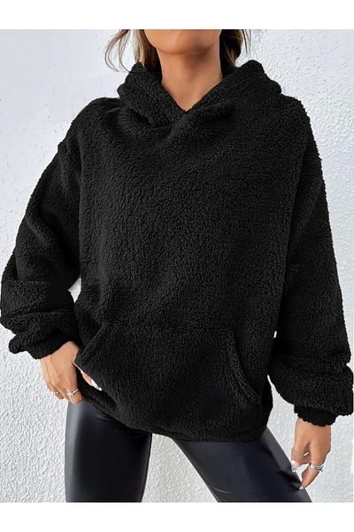 Actiwear Women's Plush Kangaroo Sweatshirt - Pocket, Lace-Up Hood
