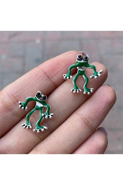 Köstebek Green Frog Figure Earrings