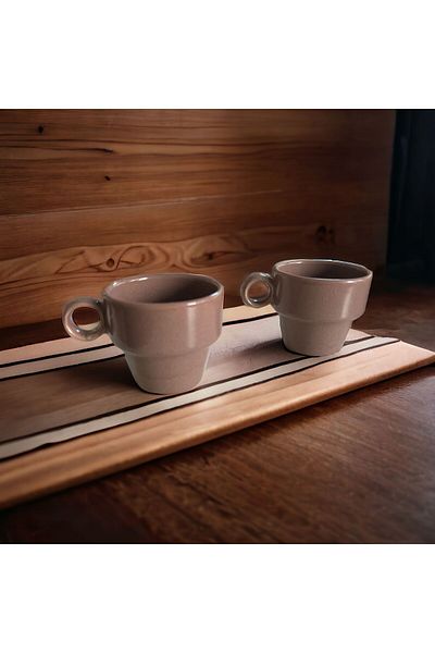 WPAWZ Espresso Ceramic Set of 2 Coffee Cups Brown (105 Cc)